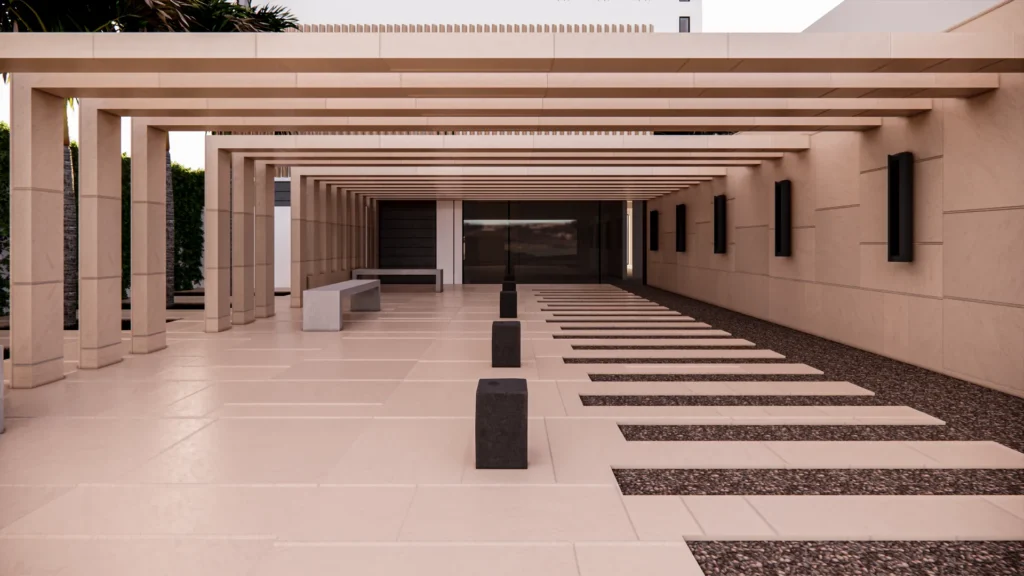Lobby con doble altura y acceso controlado en Unique Grand Living