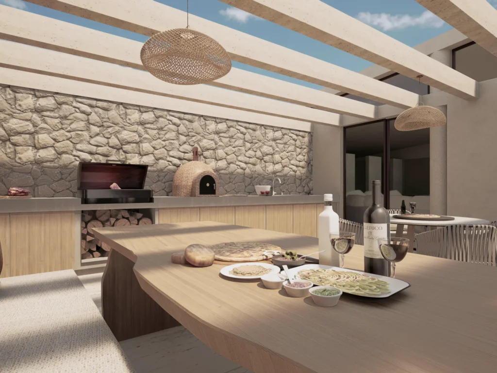 Área de asador con horno de leña en zona social del Roof Top de Unique Grand Living.